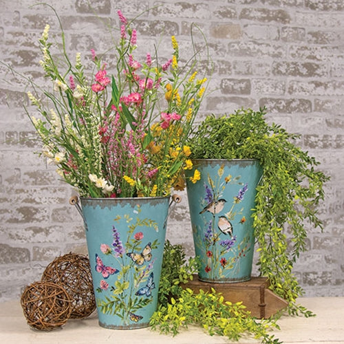 Blue Metal Birds, Butterflies & Blossoms Bucket