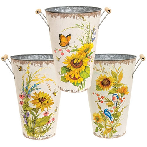 Sunflowers & Blooms Metal Bucket