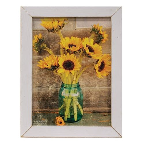 Country Sunflowers Print, White Wash Frame