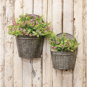 Antique Galvanized Ribbed Wall Buckets