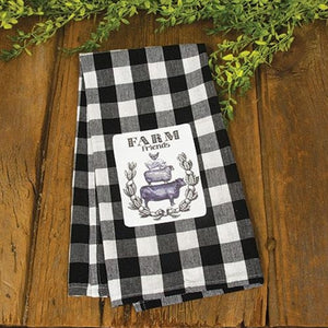 Farm Friends Black & White Buffalo Check Dish Towel